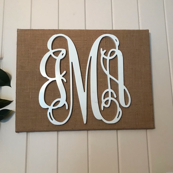 JMA White Wooden Script Monogram on Burlap Canvas
Initials JMA or JAM Monogram - Picture 7 of 9